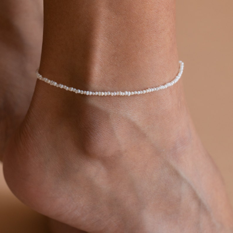 Dainty Pearl Anklet by Caitlyn Minimalist Beaded Bracelet, Perfect for Everyday Wear Boho Summer Jewelry Bridal Gift BR032 image 3