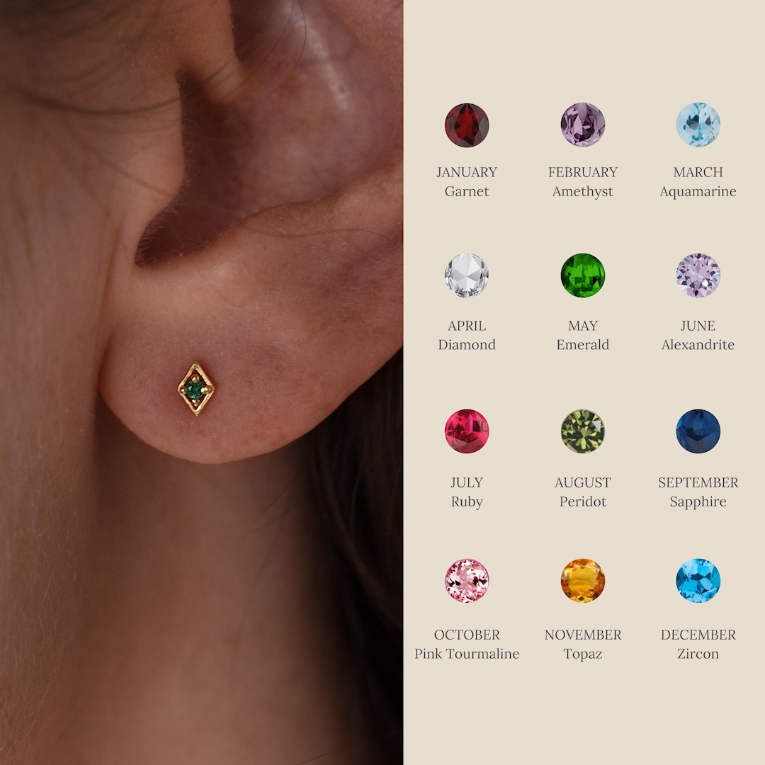 Flat Back Gemstone Earrings by Caitlyn Minimalist • Geometric Birthstone Stud Earrings • Dainty Cartilage Earring • Jewelry Gift • ER615