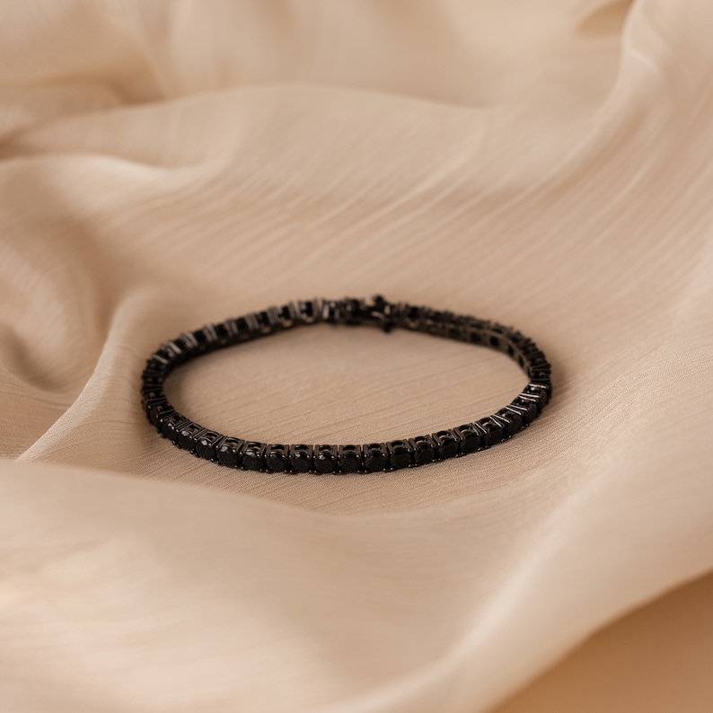 Black Onyx Tennis Bracelet by Caitlyn Minimalist Gemstone Bracelet, Perfect for a Bracelet Set Gothic Jewelry Girlfriend Gift BR058 image 2