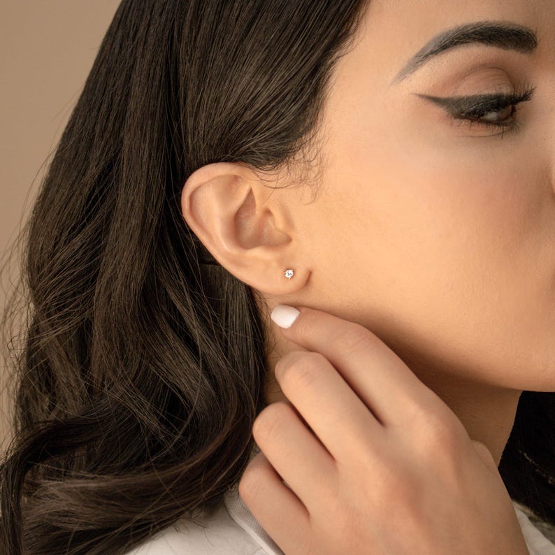 Tiny Diamond Studs by Caitlyn Minimalist • Dainty Gold Stud Earrings • Everyday Jewelry • Perfect for Earring Stacks • Gifts for Mom • ER124 image 8