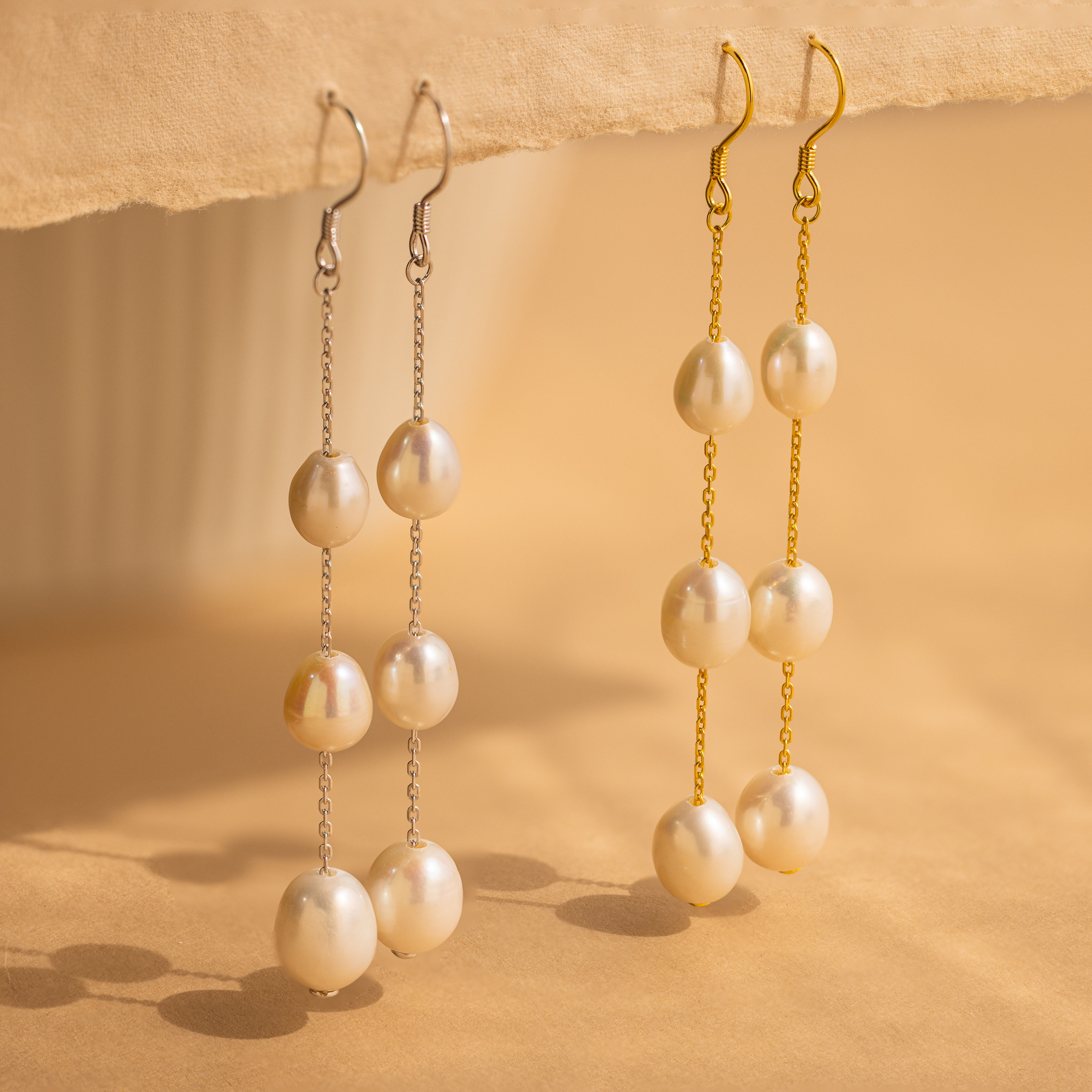 Long Pearl Dangle Earrings by Caitlyn Minimalist • Statement Pearl Gemstone Drop Earrings for Everyday • Wife Gift for Anniversary • ER444