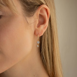 Diamond Stone Huggie Earrings by Caitlyn Minimalist Pave Dangle Earrings Crystal Jewelry Bridal Earrings Anniversary Gift ER189 image 9