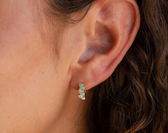 Ombre Opal Huggie Earrings by Caitlyn Minimalist • Dainty Opal Teardrop Hoop Earrings in Gold • Celestial Jewelry • Best Friend Gift • ER556