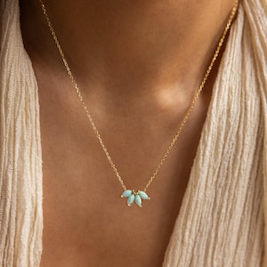 Turquoise Opal Marquise Necklace by Caitlyn Minimalist • Gemstone Flower Pendant Necklace • Opal Jewelry • Birthday Gift for Her • NR215