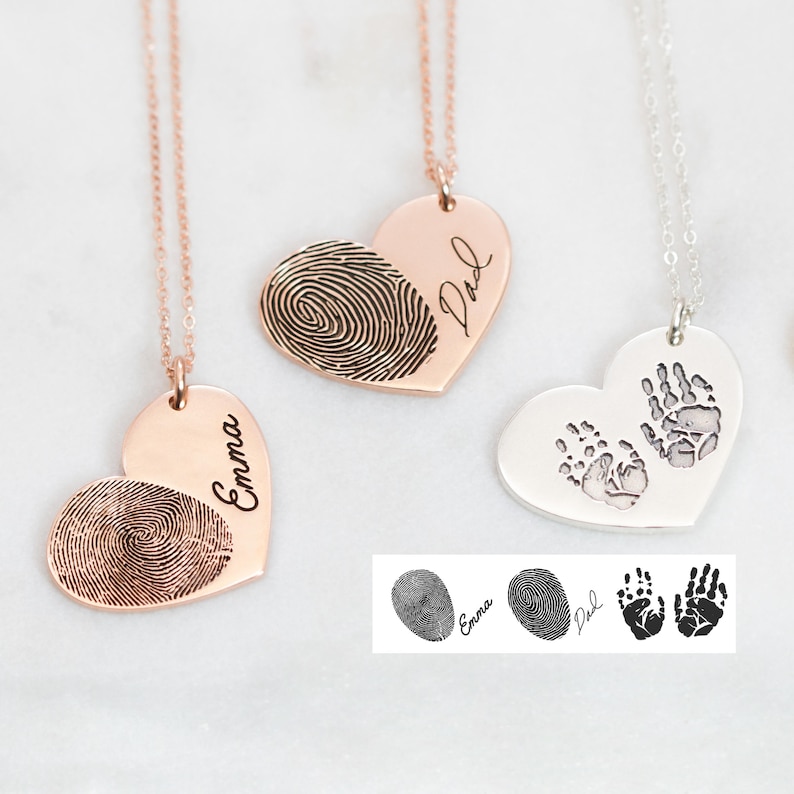 Actual Fingerprint Necklace Engraved Fingerprint Handwriting Jewelry Custom Heart Charm Memorial Necklace Personalized Gift NM32 image 6