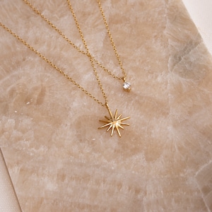 Starburst Layered Necklace by Caitlyn Minimalist Diamond Star Necklace, Celestial Jewelry Minimalist Style Gift for Women NR051 image 2