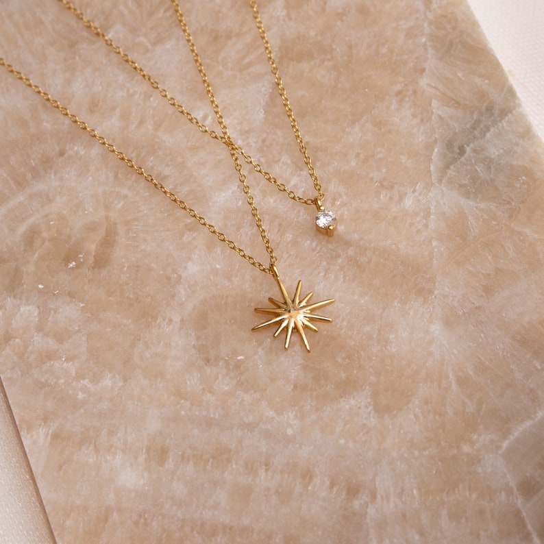 Starburst Layered Necklace by Caitlyn Minimalist Diamond Star Necklace, Celestial Jewelry Minimalist Style Gift for Women NR051 image 2