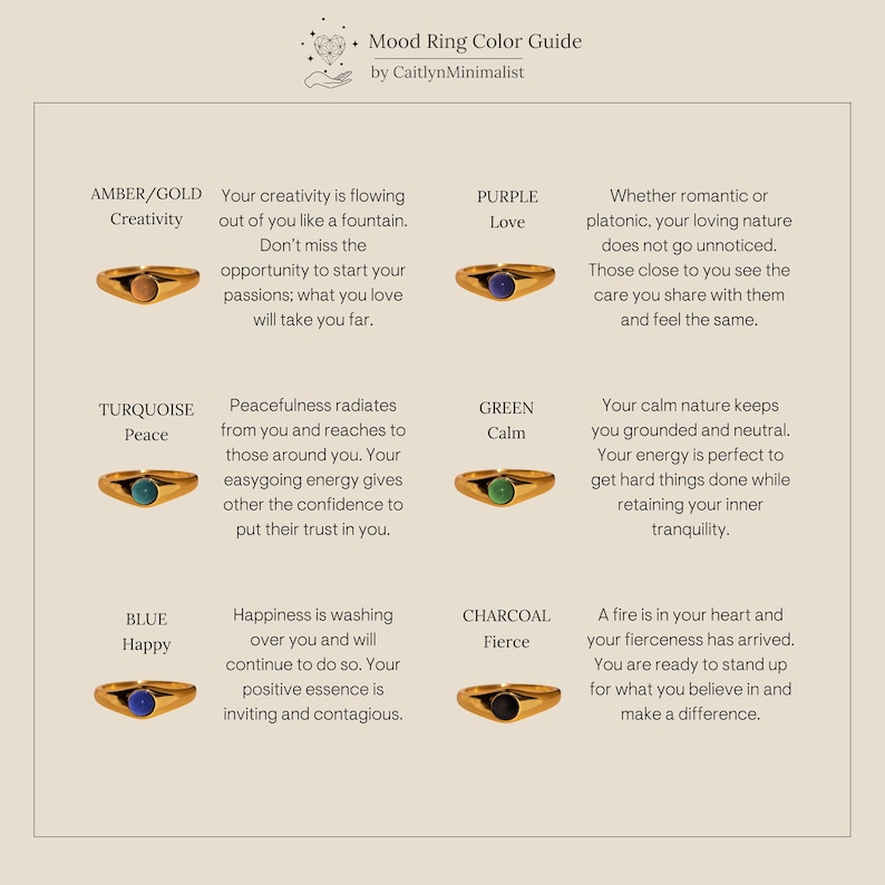 Signet Mood Rings by Caitlyn Minimalist • Statement Gemstone Rings in Bold & Mini • Cute Gold Y2K Jewelry • Perfect Birthday Gift for Sister image 9