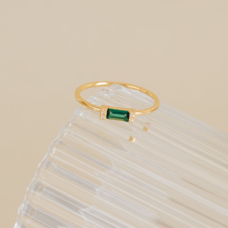 Emerald Baguette Ring by Caitlyn Minimalist Delicate Green Crystal Promise Ring for Girlfriend Romantic Anniversary Gift RR055 image 2