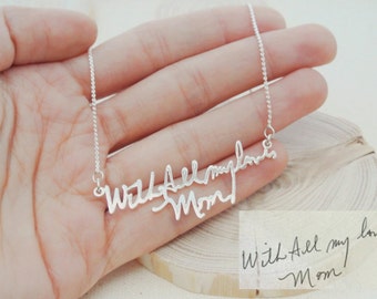 Memorial Signature Necklace • Personalized Handwriting Necklace • Keepsake Jewelry in Sterling Silver • Handwriting Jewelry • NH01