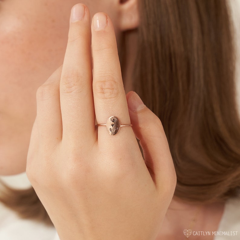 Dainty Flower Ring Custom Signet Ring Birth Flower Ring Flower Jewelry Summer Jewelry Bridesmaid Gifts RM52a image 4