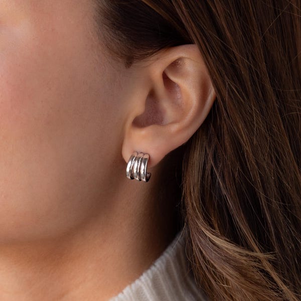 Triple Huggie Earrings by Caitlyn Minimalist • Silver Stud Earrings • Multi Hoop Earrings • Statement Jewelry • Birthday Gift • ER692