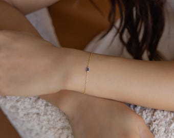 Baguette Birthstone Bracelet by Caitlyn Minimalist •  Dainty Charm Bracelet • Personalized Gemstone Jewelry • Birthday Gifts for Her • BM62