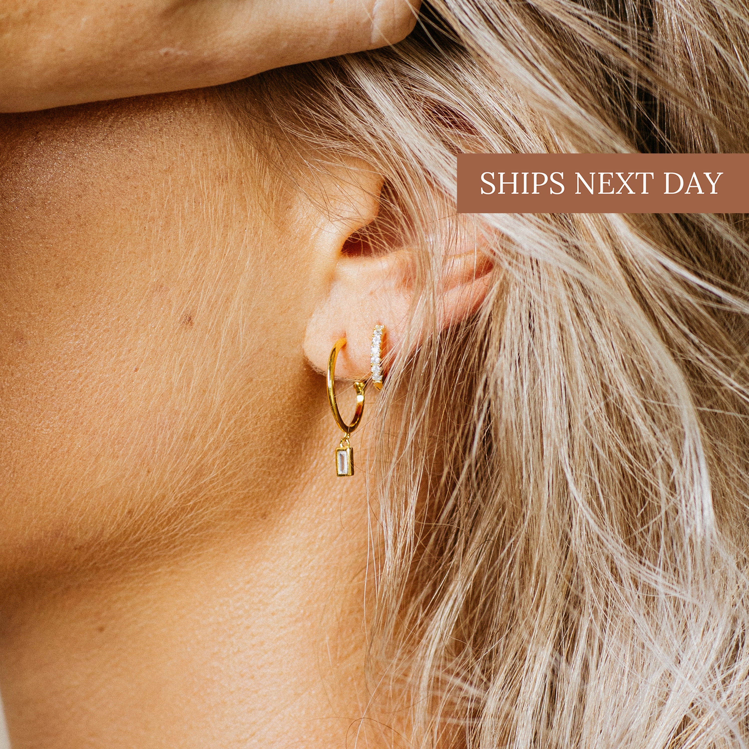 Diamond Drop Hoop Earrings by Caitlyn Minimalist Trending - Etsy