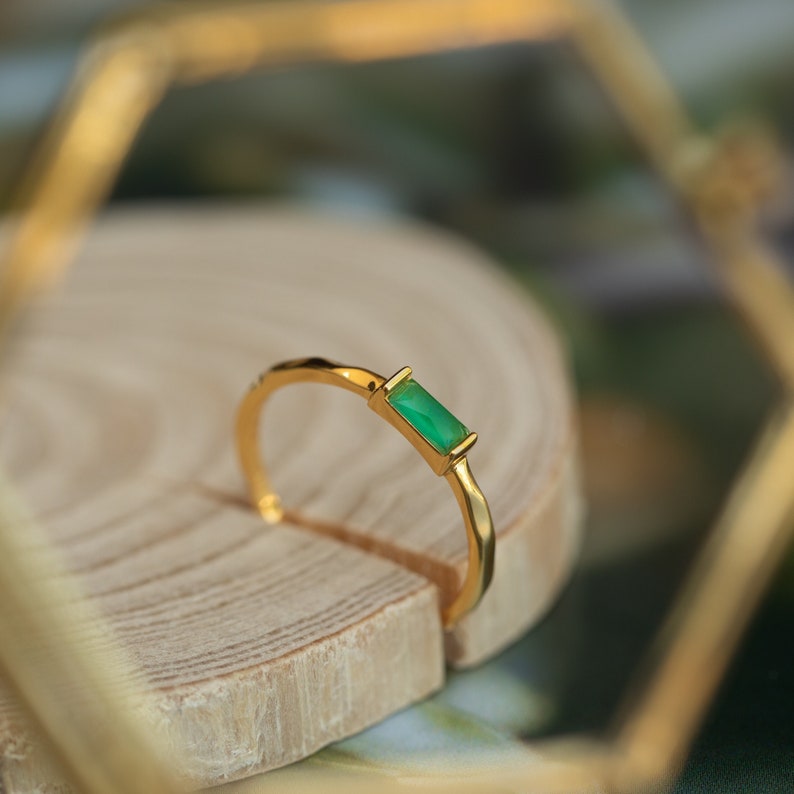 Dainty Jade Baguette Ring by Caitlyn Minimalist Delicate Green Crystal Ring Thin Hammered Ring Jade Jewelry Anniversary Gift RR121 image 5