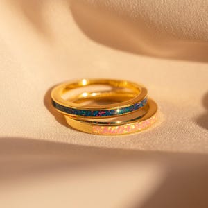Dainty Opal Inlay Rings by Caitlyn Minimalist • Blue & Pink Opal Rings in Gold • Stackable Gemstone Rings • Opal Jewelry • Best Friend Gift