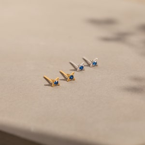Sapphire Star Stud Earrings by Caitlyn Minimalist Dainty Blue Gemstone Earrings Celestial Crystal Jewelry Birthday Gift ER319 image 6