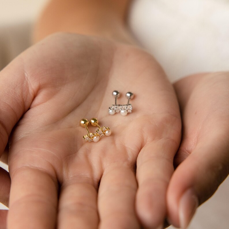 Pearl & Diamond Stud Earrings by Caitlyn Minimalist • Dainty Elegant Earrings • Wedding Earrings • Bridal Jewelry • Gift for Wife • ER298 image 8
