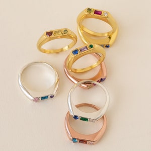 Custom Gemstone Signet Ring by Caitlyn Minimalist Birthstone Ring with Heart, Baguette & Circle Birthstones Graduation Gift RM101 image 5