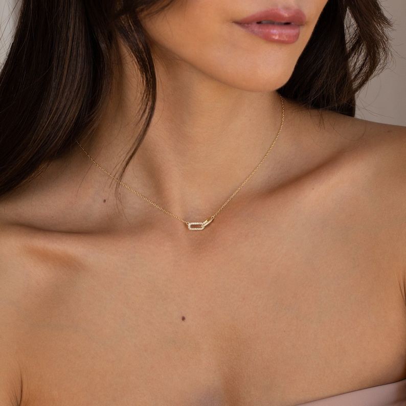 Pave Linked Pendant Necklace by Caitlyn Minimalist Interlocking Diamond Necklace Perfect Gift for Her Anniversary Gift NR090 18K GOLD