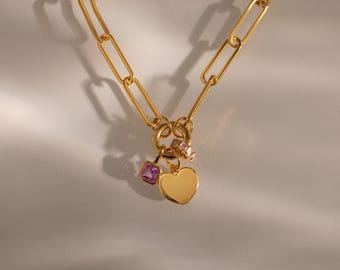 Collar con dije de corazón con clip de Caitlyn Minimalist • Collar llamativo para usar todos los días • Joyería con forma de corazón grande • Regalo para mamá • NR326