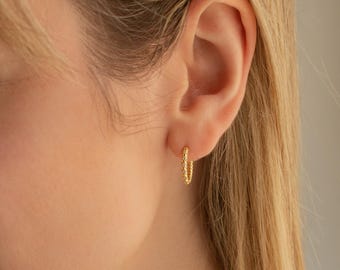 Twisted Hoop Earrings by Caitlyn Minimalist • Small Hoop Earrings • Pave Huggie Earrings • Minimalist Earrings • Gift for Her • ER190