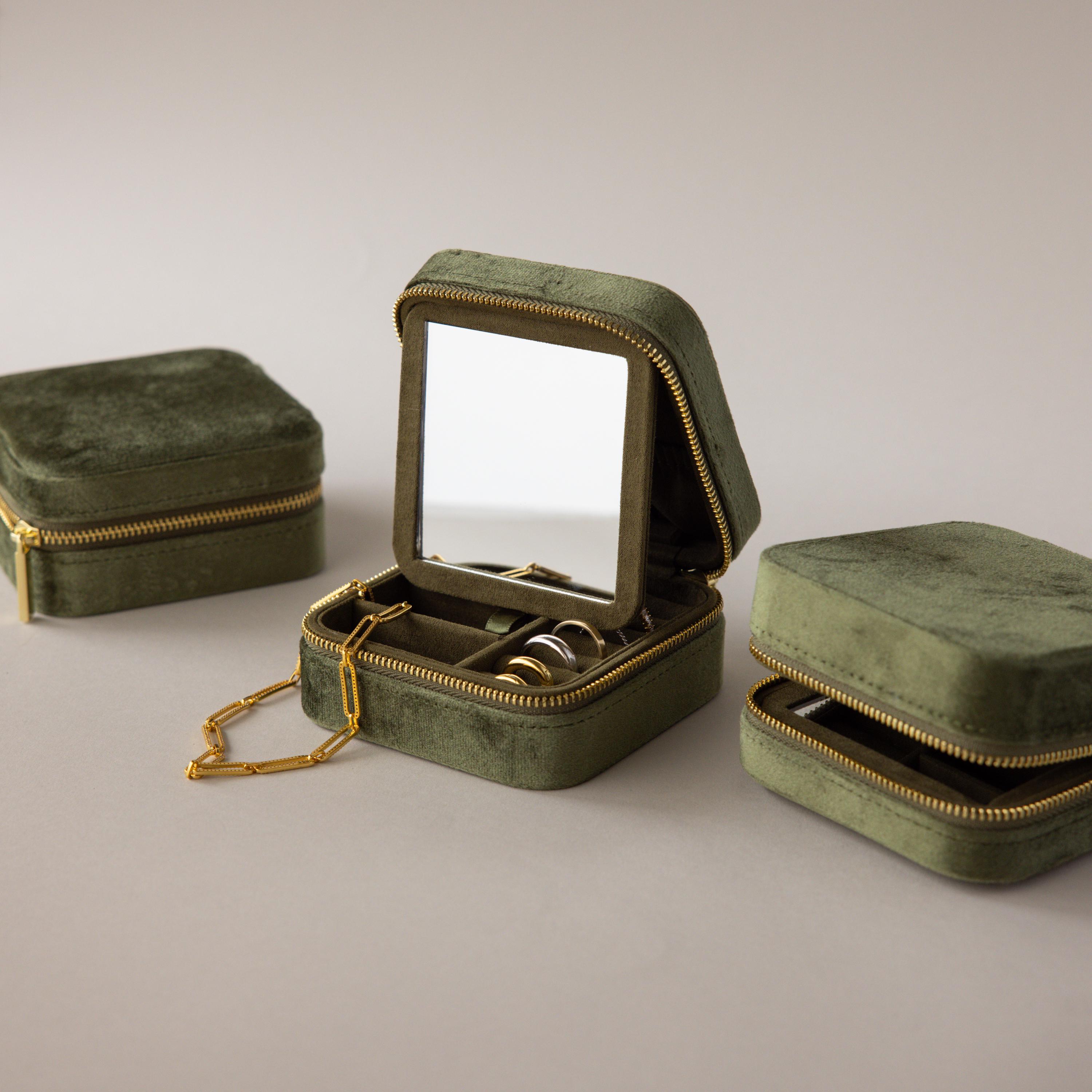 Square Jewelry Box With Mirror by Caitlyn Minimalist • Green