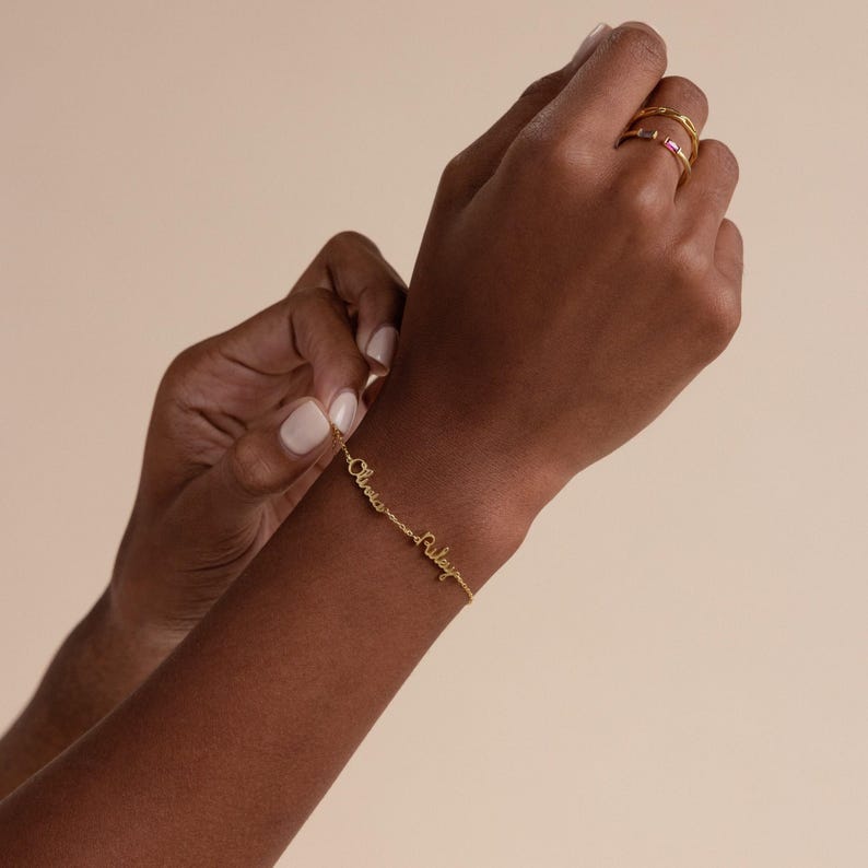 Dainty Name Bracelet by Caitlyn Minimalist • Custom Multiple Name Bracelet in Gold & Silver • Baby Shower Gift • Gift for Mom • BM61aF51 image 1