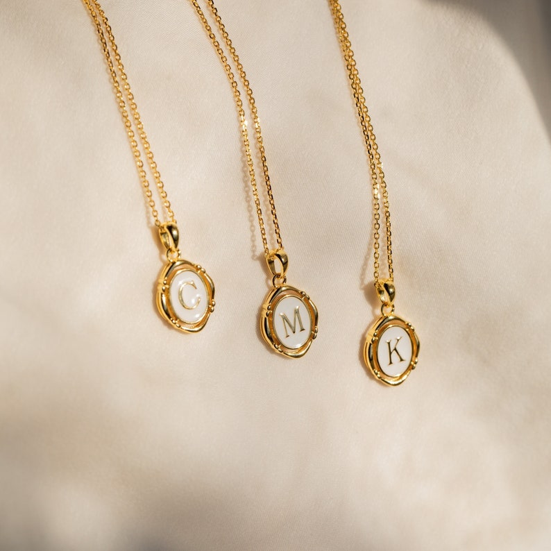 Initial Pendant Necklace by Caitlyn Minimalist White Enamel & Gold Charm Necklace Oval Letter Necklace Birthday Gift for Mom NR077 image 2