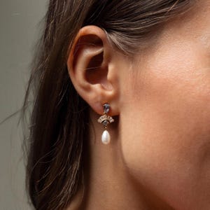 Aquamarine Art Deco Earrings by Caitlyn Minimalist • Pearl & Diamond Birthstone Drop Earrings • Unique Jewelry • Bride Gift for Her • ER581