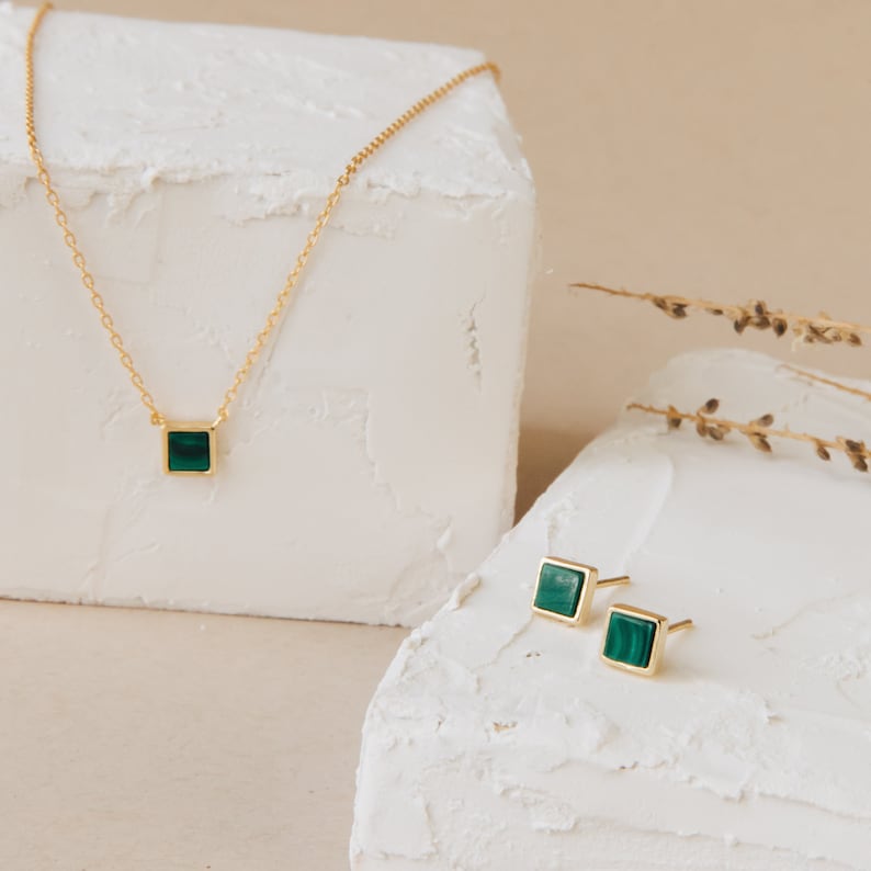 Malachite Necklace by Caitlyn Minimalist Dainty Green Necklace Gold Malachite Jewelry Gift for Her Bridesmaid Gifts NR029 image 2