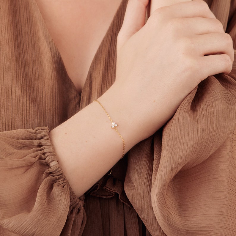 Sterling Silver LILY Diamond Bracelet \u2022 Dainty Gemstone Bracelet in Gold Rose Gold \u2022 Perfect Gift for Her \u2022 BR002