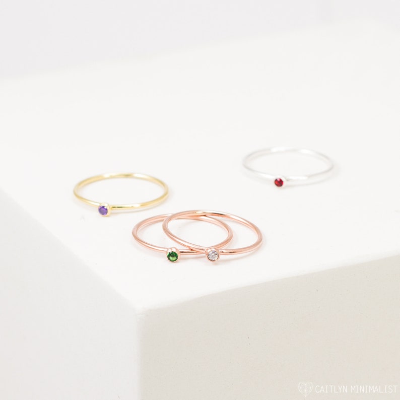 Minimalist Birthstone Ring Gemstone Ring in Sterling Silver Dainty Birthstone Ring Stacking Ring Gifts for Mom RM45 image 9