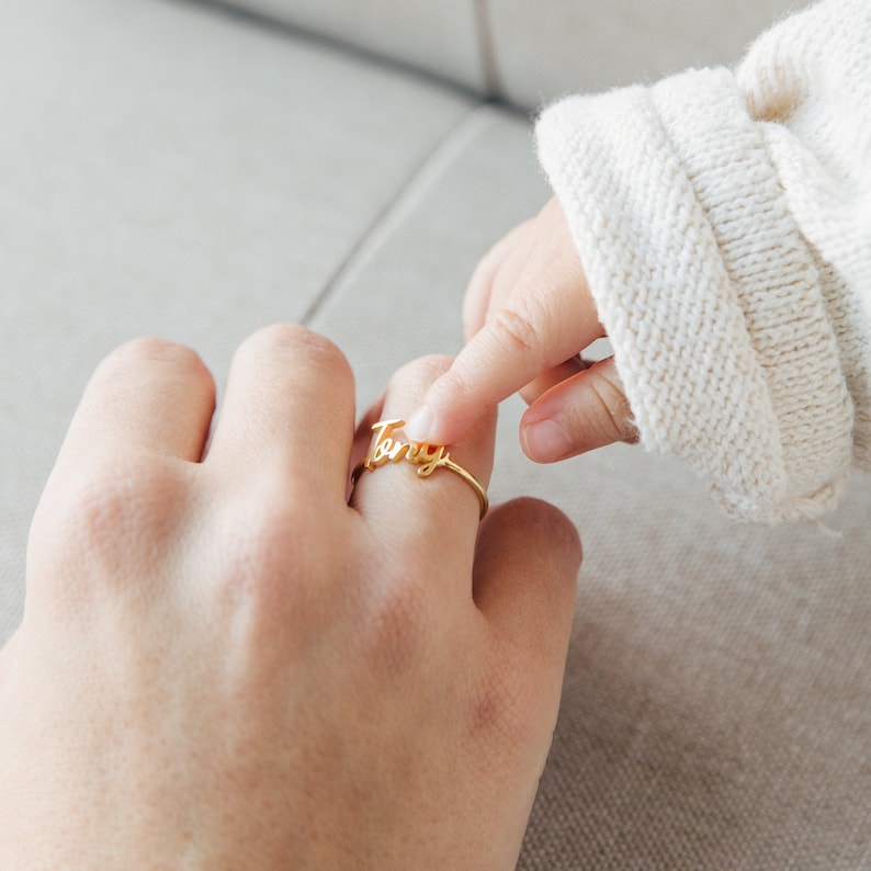 Mothers Ring Baby Name Ring in Sterling Silver, Gold and Rose Gold Perfect Gift for Mom Personalized Jewelry RM02F47 image 1