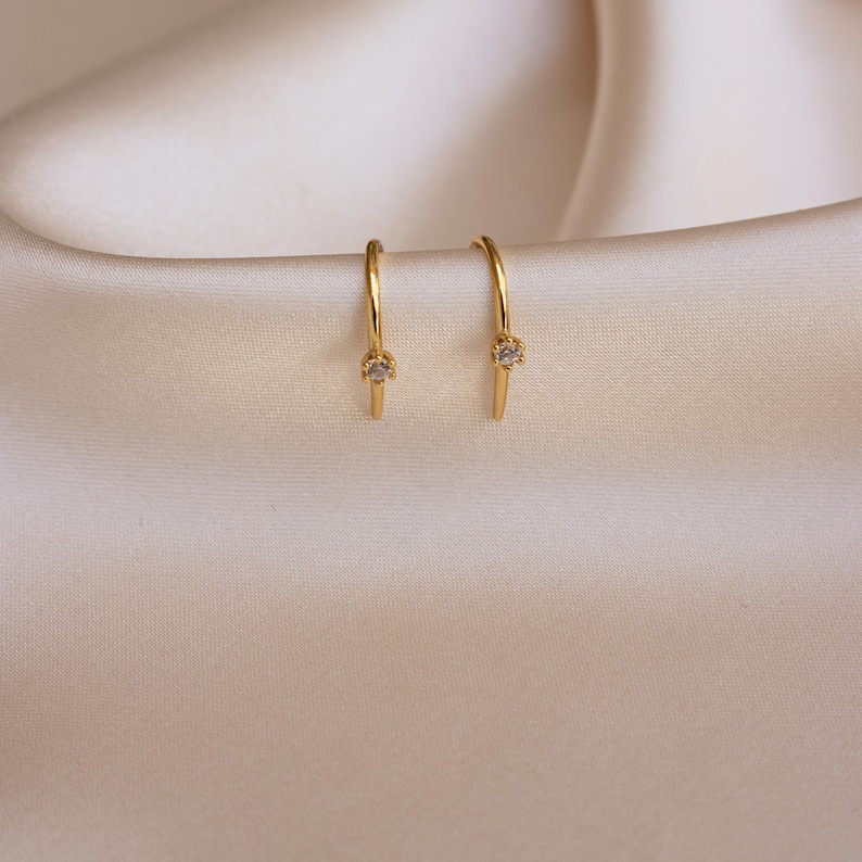 Tiny Diamond Hoops Dainty Earrings Gold Hoop Earrings Dainty Threader Earrings Bridesmaid Gift Perfect Gift for Her ER155 image 6