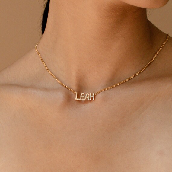 Pave Name Necklace With Curb Chain 