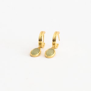 Jade Gemstone Drop Hoop Earrings by Caitlyn Minimalist Minimalist Jade Jewelry Green Everyday Dangle Earrings Gift for Her ER251 image 5