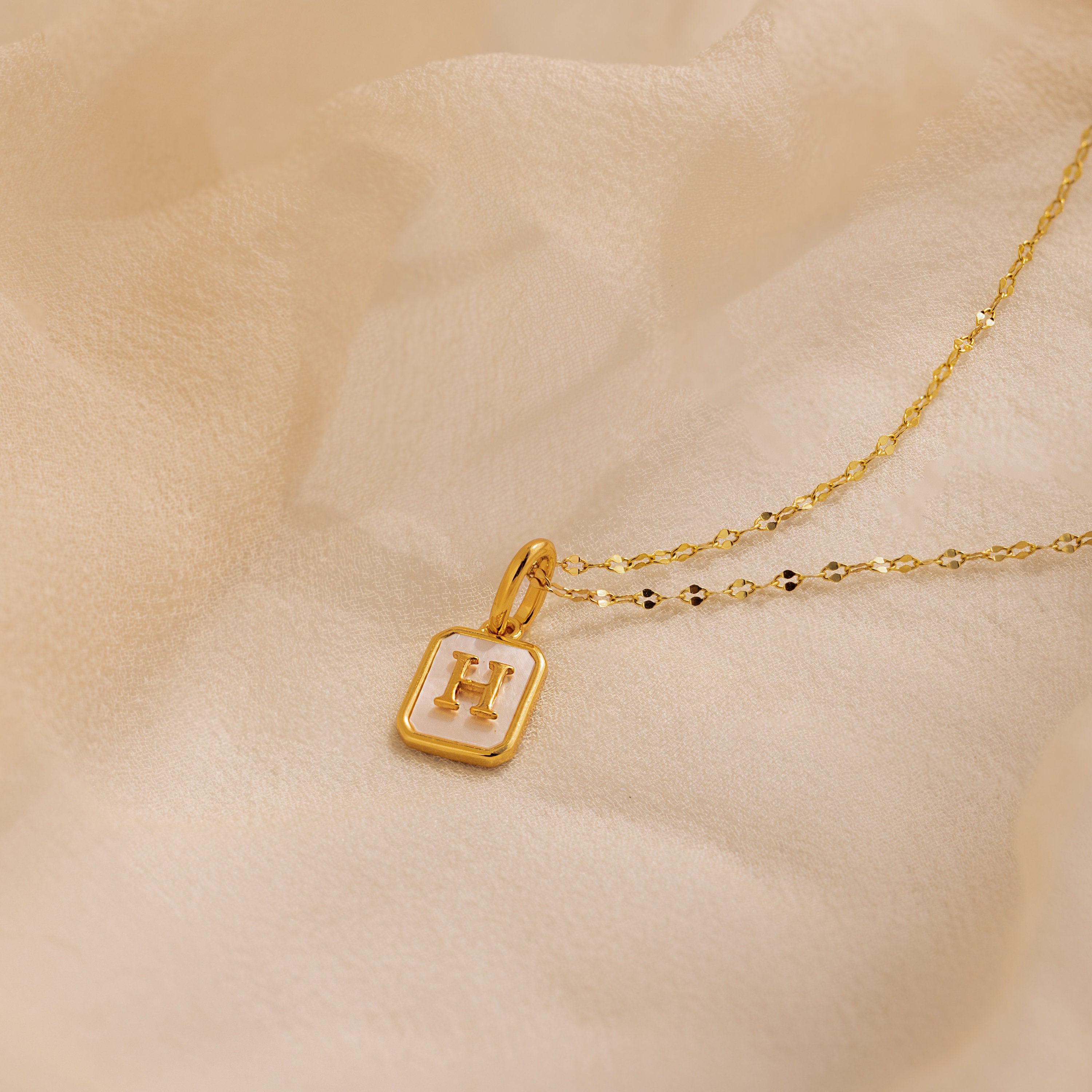 Mother of Pearl Initial Charm by Caitlyn Minimalist • Vintage-Style Pearl Pendant in Gold • Dainty Pearl Jewelry • Gift for Mom • XR020