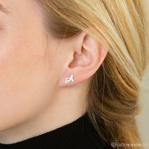 GIFT FOR HER • Dainty Initial Earrings by Caitlyn Minimalist in Sterling Silver & 18K Gold Finish • Handmade Letter Charm Earrings • CH10F49