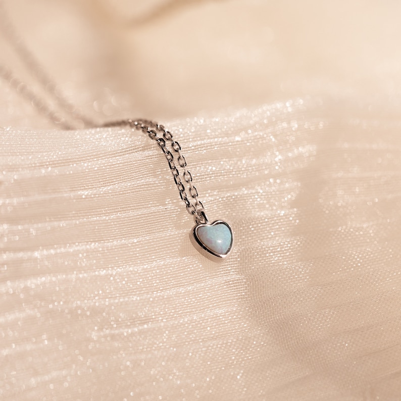 Dainty Opal Heart Necklace by Caitlyn Minimalist Delicate Love Charm Necklace Minimalist Opal Pendant Necklace Gift for Her NR160 STERLING SILVER