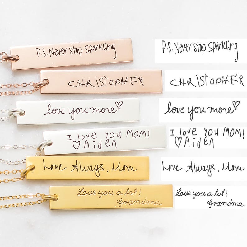 Handwriting Bar Necklace \u2022 Custom Actual Handwriting Jewelry \u2022 Personalized Signature Necklace \u2022 Memorial Keepsake Jewelry \u2022 Mom Gift \u2022 NM23