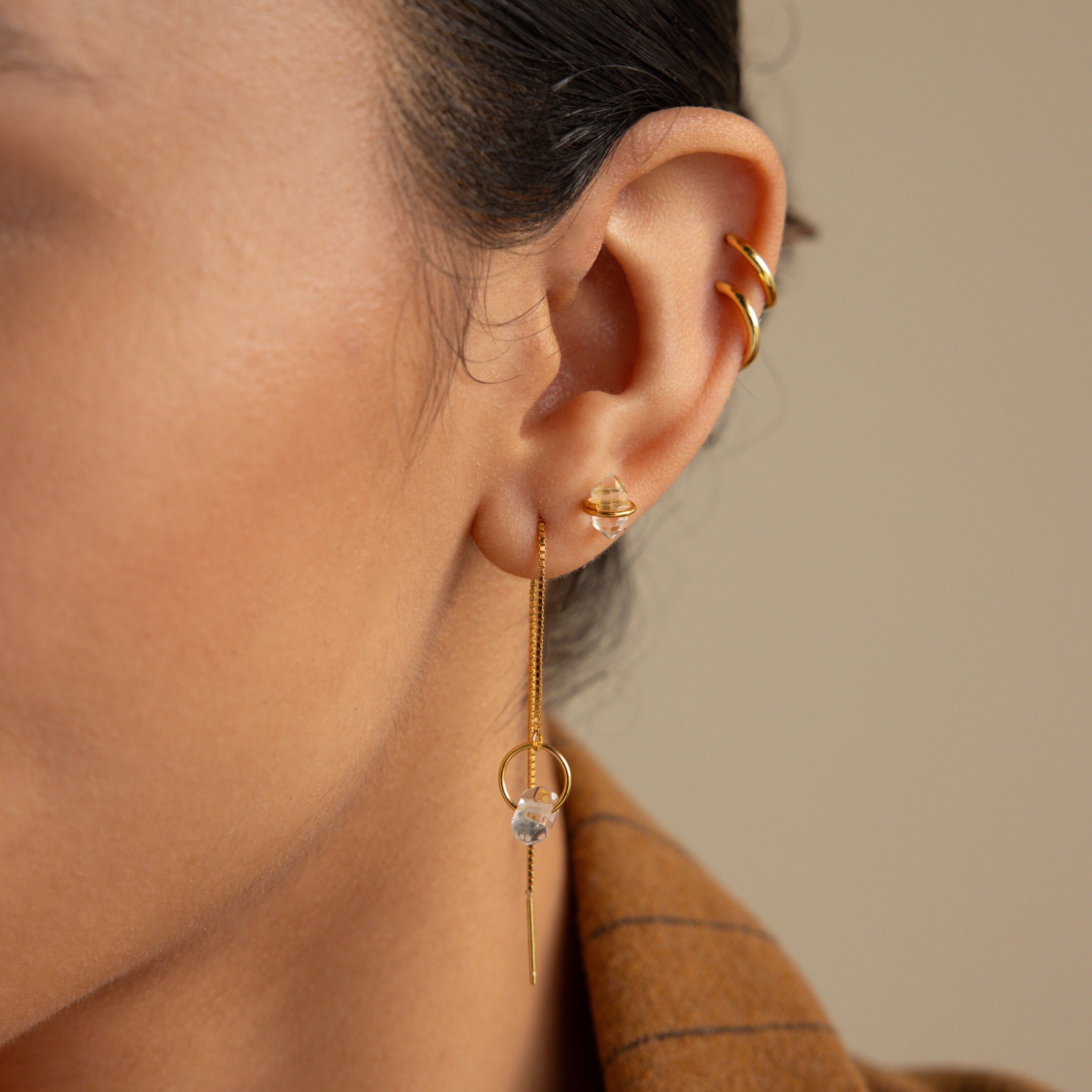 Herkimer Diamond Earrings by Caitlyn Minimalist • Diamond Gemstone Threader Earrings • Dainty Stud Earrings • Crystal Jewelry • Gift for Her