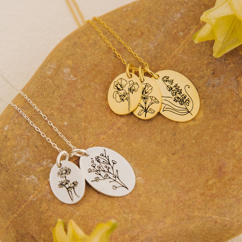 Multiple Flower Pendant Necklace by Caitlyn Minimalist Mother Daughter Birth Flower Necklace Personalized Mother's Day Gifts NM48 image 6