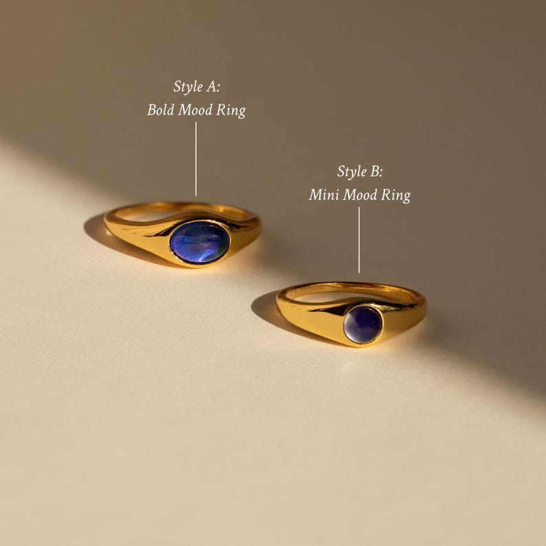 Signet Mood Rings by Caitlyn Minimalist • Statement Gemstone Rings in Bold & Mini • Cute Gold Y2K Jewelry • Perfect Birthday Gift for Sister image 3