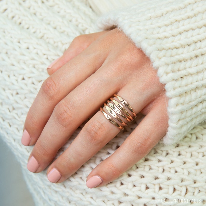 Name Ring in Sterling Silver, Gold and Rose Gold Skinny Stackable Name Ring Personalized Stacking Rings Gift for Bridesmaids RM21F31 image 6