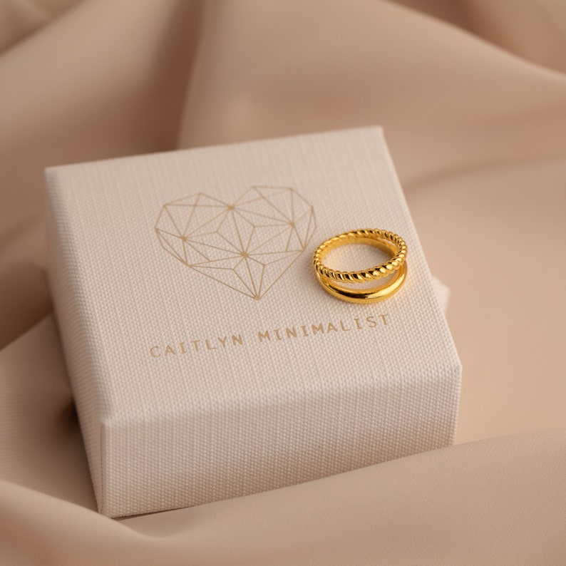 Stacked Duo Ring by CaitlynMinimalist Gold Minimalist Ring: Twist Ring & Simple Ring Stackable Ring Birthday Gift for Her RR058 image 8