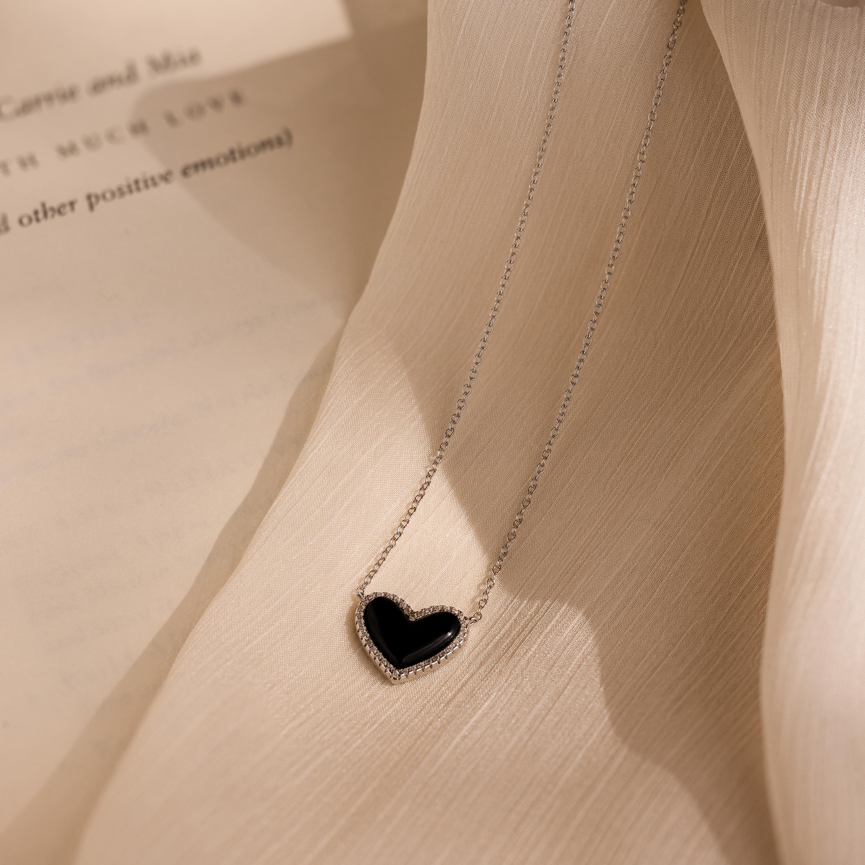 Onyx Puff Heart Necklace by Caitlyn Minimalist • Black