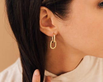 Chain Link Earrings by Caitlyn Minimalist • Thick Twist Hoop Earrings • Statement Dangle Huggie Earrings • Gifts for Her • ER267