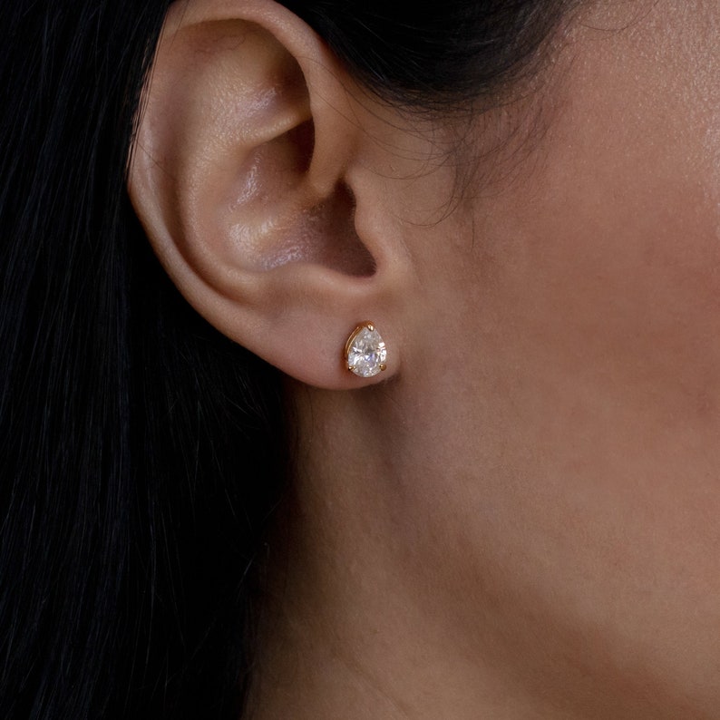 Pear Diamond Earrings Dainty Pear Diamond Stud Earrings Perfect Wedding Earrings Minimalist Earrings Gift for Her ER164 image 1