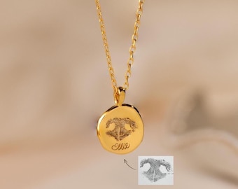 Halsketting met munt en neusafdruk van CaitlynMinimalist • Gegraveerde hanger met poot- en neusafdruk • Sieraden op maat • Herdenkingscadeau voor huisdier • NM144NIF99